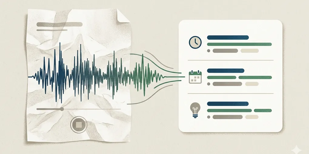 Editorial hero image for the core concept of this post. How to turn AI voice memos into clear meeting summaries