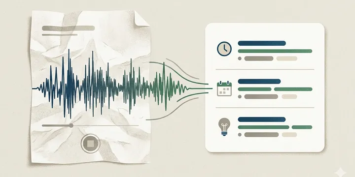 Editorial hero image for the core concept of this post. How to turn AI voice memos into clear meeting summaries